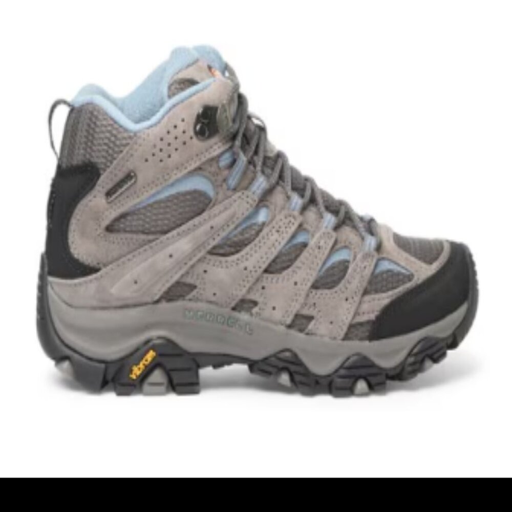 MERRELL VIBRAM MOAB 3 MID WOMENS 7.5 HIKING BOOTS WATER PROOF J99782 BLUE/TAN